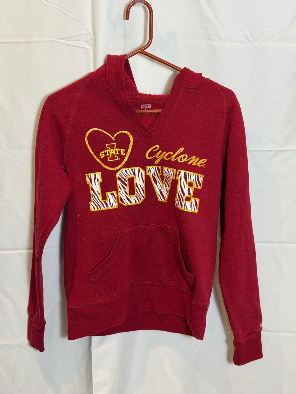 Soffe Maroon V-Neck Sweatshirt with Yellow Accent